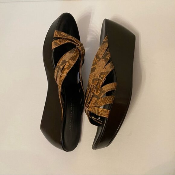 DONALD J. PLINER BROWN LEATHER WEDGE THONG SANDAL SHOES STRAPS - Picture 7 of 14